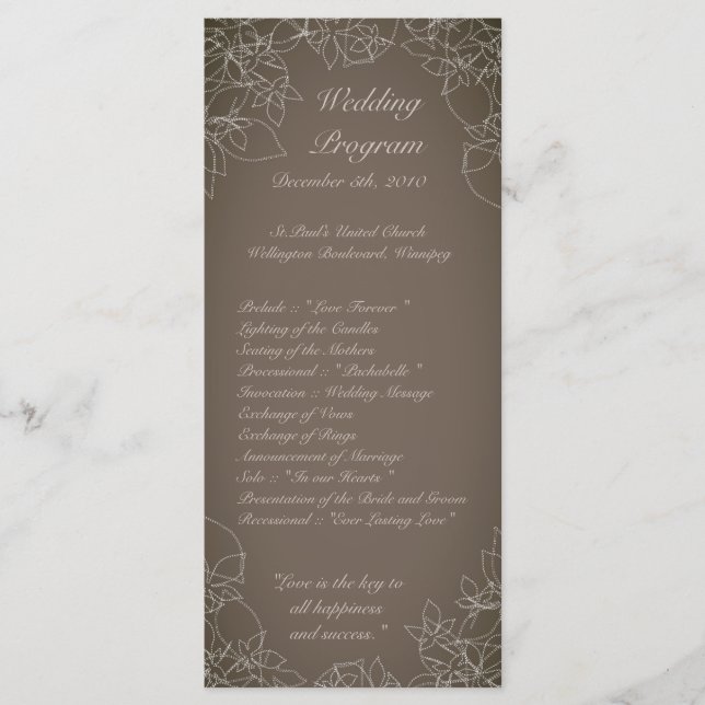 25 4x9 Wedding Program Autumn Floral Fall Grey Programme (Front)