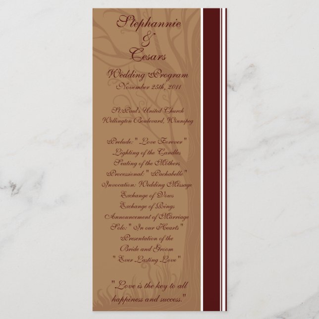 25 4x9 Wedding Program Autumn Tree Programme (Front)