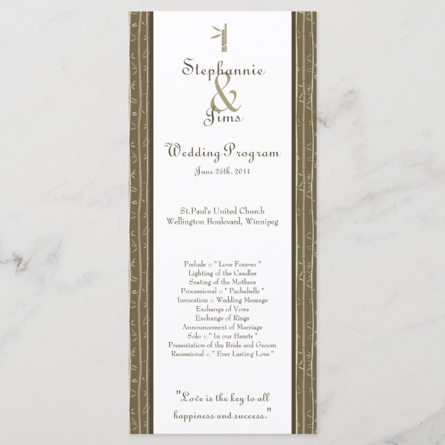 25 4x9 Wedding Program Bamboo Bliss Programme (Front)
