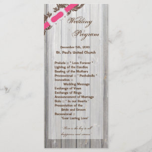 25 4x9 Wedding Program Barn Wood White Wash Rustic Programme