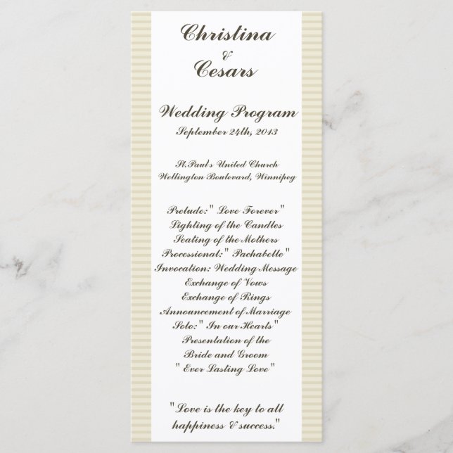 25 4x9 Wedding Program Birdcage/Grey Stripes cage Programme (Front)