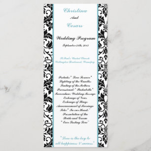 25 4x9 Wedding Program Black Damask Baby Blue Programme
