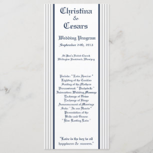25 4x9 Wedding Program Blue Seahorse stripes beach Programme