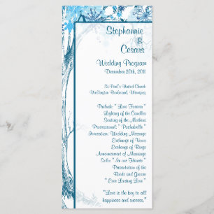 25 4x9 Wedding Program Blue Tree / Snowflakes Programme