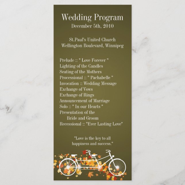 25 4x9 Wedding Program Brown Fall Double Bike Programme (Front)