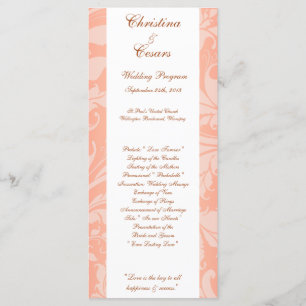 25 4x9 Wedding Program Brown Rose on Pink Floral Programme