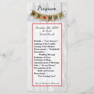 25 4x9 Wedding Program Burlap Mr. and Mrs. Banner Programme