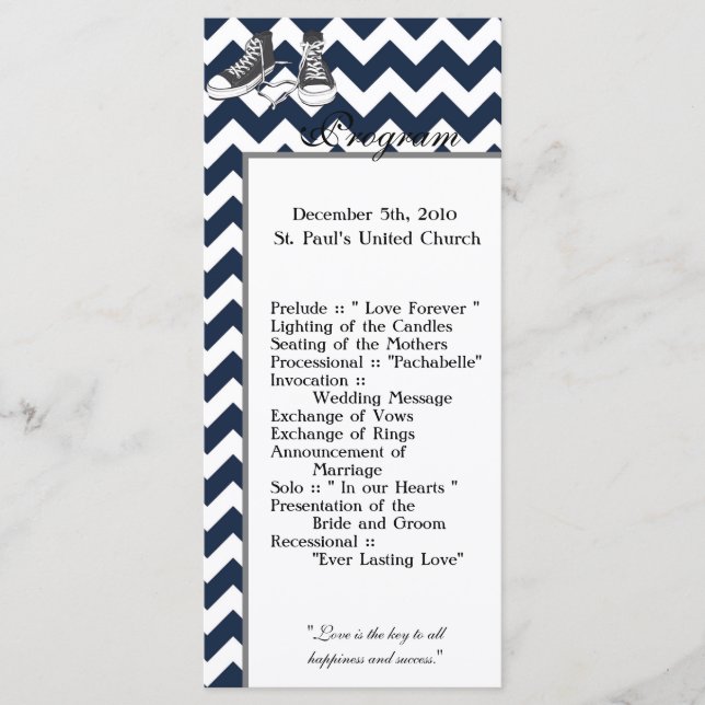 25 4x9 Wedding Program Chevron Stripe Zig Zag Prin Programme (Front)