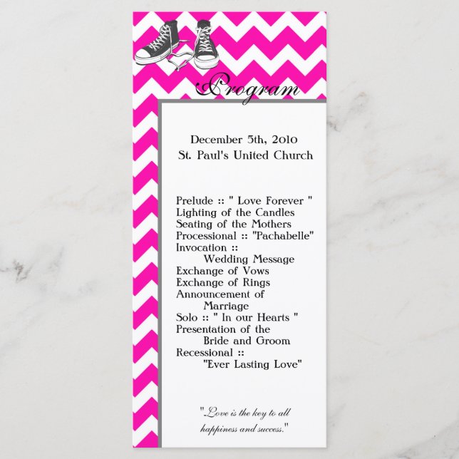 25 4x9 Wedding Program Chevron Stripe Zig Zag Prin Programme (Front)
