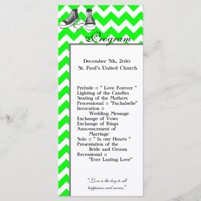 25 4x9 Wedding Program Chevron Stripe Zig Zag Prin Programme (Front)