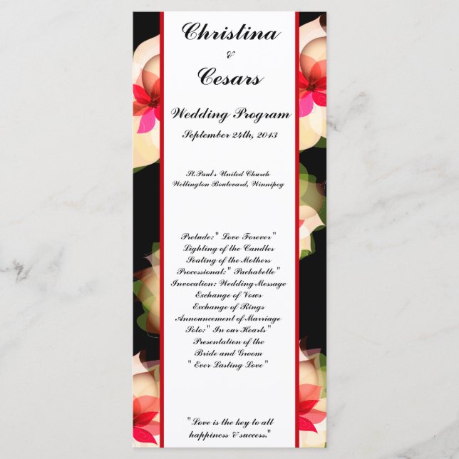 25 4x9 Wedding Program Colourful Lotus Flower blac Programme (Front)