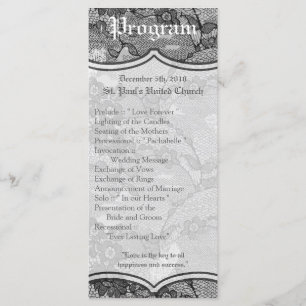 25 4x9 Wedding Program Country Black Lace Print Programme