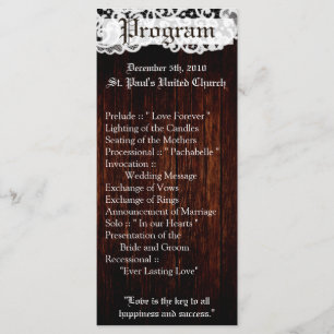 25 4x9 Wedding Program Country Dark Barn Wood Lace Programme