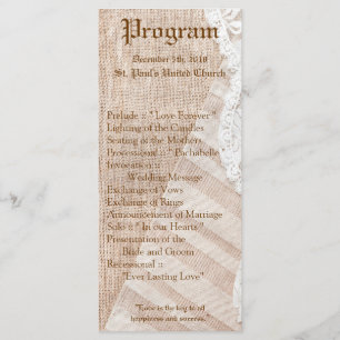 25 4x9 Wedding Program Country Lace Handkerchief Programme