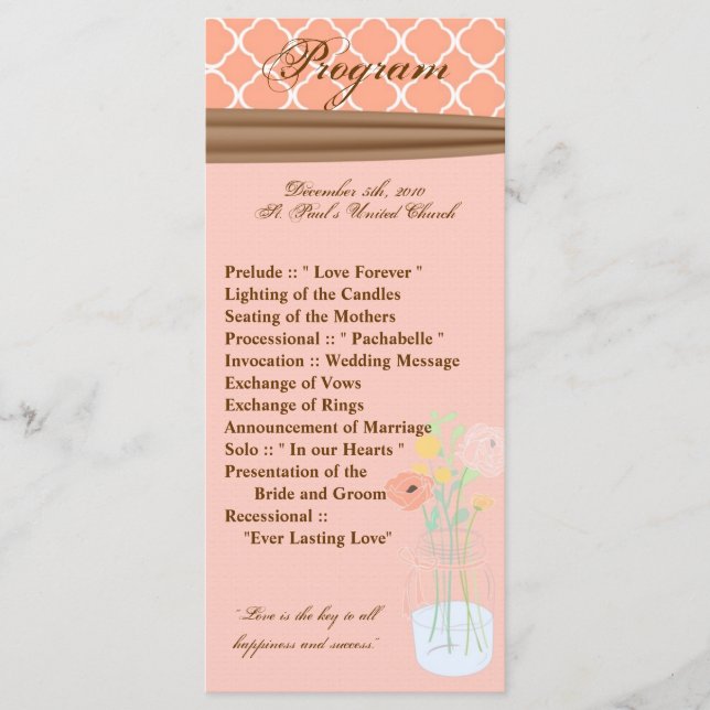 25 4x9 Wedding Program Country Mason Jar Flowers Programme (Front)