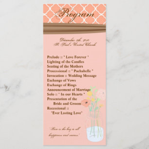 25 4x9 Wedding Program Country Mason Jar Flowers Programme