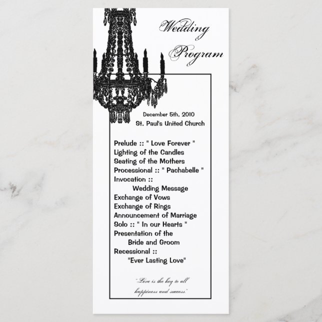 25 4x9 Wedding Program Crystal Chandelier Glitz Programme (Front)