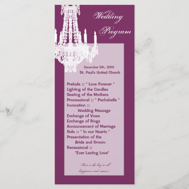 25 4x9 Wedding Program Crystal Chandelier Glitz Programme (Front)
