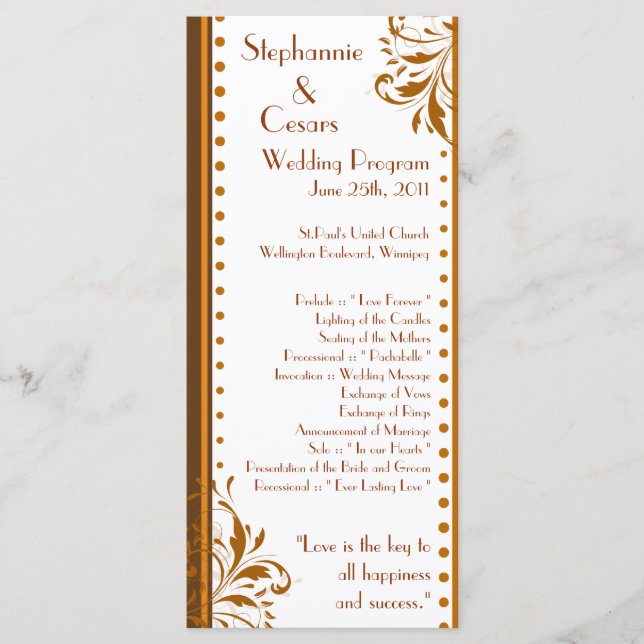 25 4x9 Wedding Program Damask Autumn Programme (Front)