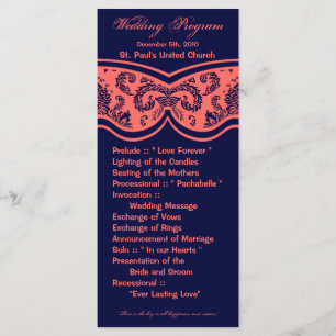 25 4x9 Wedding Program Damask Lace Print Pattern Programme