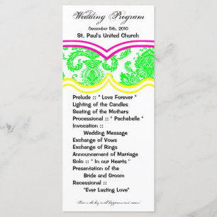 25 4x9 Wedding Program Damask Lace Print Pattern Programme