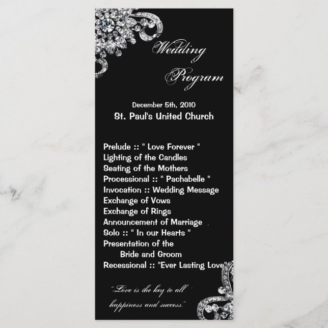 25 4x9 Wedding Program Diamond Necklace Jewlery Programme (Front)