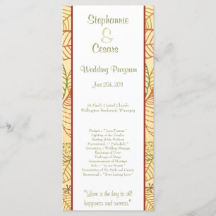 25 4x9 Wedding Program Fall Leaves Programme