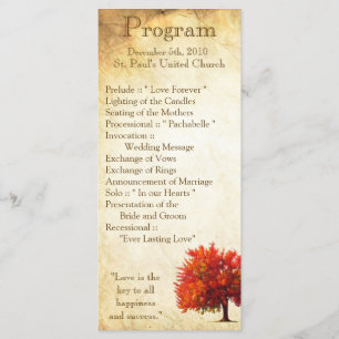 25 4x9 Wedding Program Fall Tree Aged Paper Autumn Programme