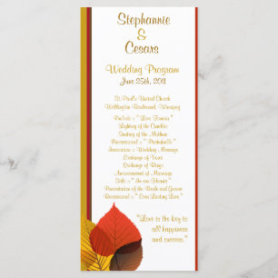 25 4x9 Wedding Program Foliage Leaves Programme