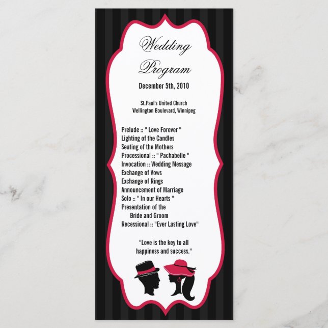 25 4x9 Wedding Program Formal Hats Elegant Retro Programme (Front)
