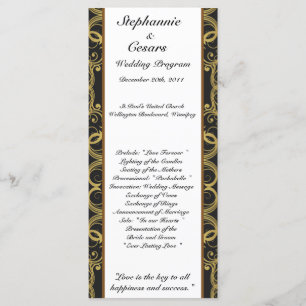 25 4x9 Wedding Program Gold and Black Damask Programme