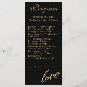 25 4x9 Wedding Program Gold Foil Glitter Love Programme