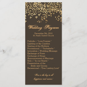 25 4x9 Wedding Program Gold Foil Tree Leaves Autum Programme