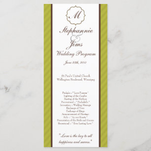 25 4x9 Wedding Program Green and Brown Damask Programme