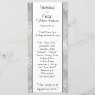 25 4x9 Wedding Program Grey Snowflakes Programme