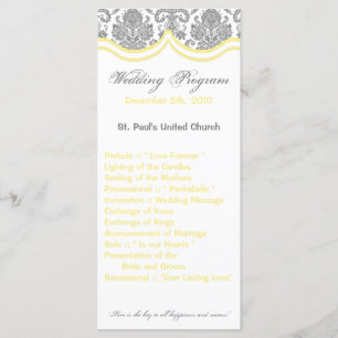 25 4x9 Wedding Program Grey Yellow Damask Lace Programme