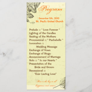 25 4x9 Wedding Program Hand Drawn Fall Leaves Autu Programme
