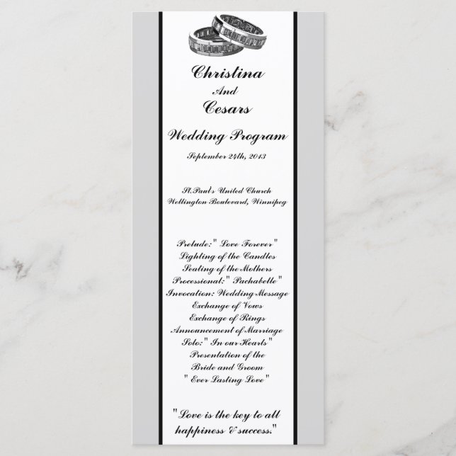 25 4x9 Wedding Program His/Hers Diamond Wedding Ba Programme (Front)