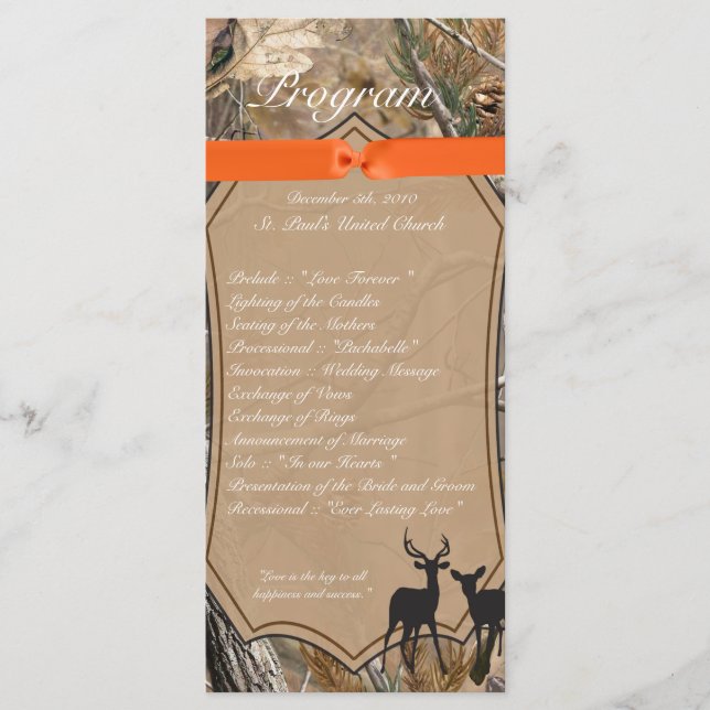 25 4x9 Wedding Program Hunters Camo Camoflauge Dee Programme (Front)