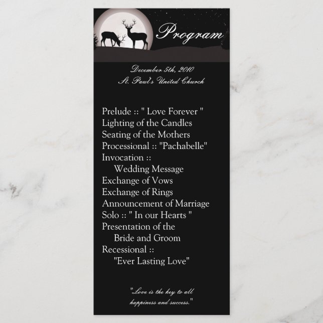 25 4x9 Wedding Program Hunters Moon Deer Buck Doe Programme (Front)