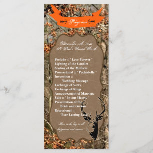 25 4x9 Wedding Program Hunting Deer Buck Head Camo Programme