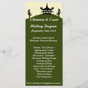 25 4x9 Wedding Program Japanese Green Hill Top Tem Programme