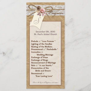 25 4x9 Wedding Program Kraft Paper Lace Twine Bow Programme