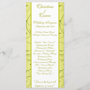 25 4x9 Wedding Program Lime Green Pear Swirls Programme