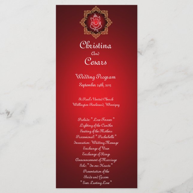 25 4x9 Wedding Program Lord Ganesha/Hindu Red Spir Programme (Front)