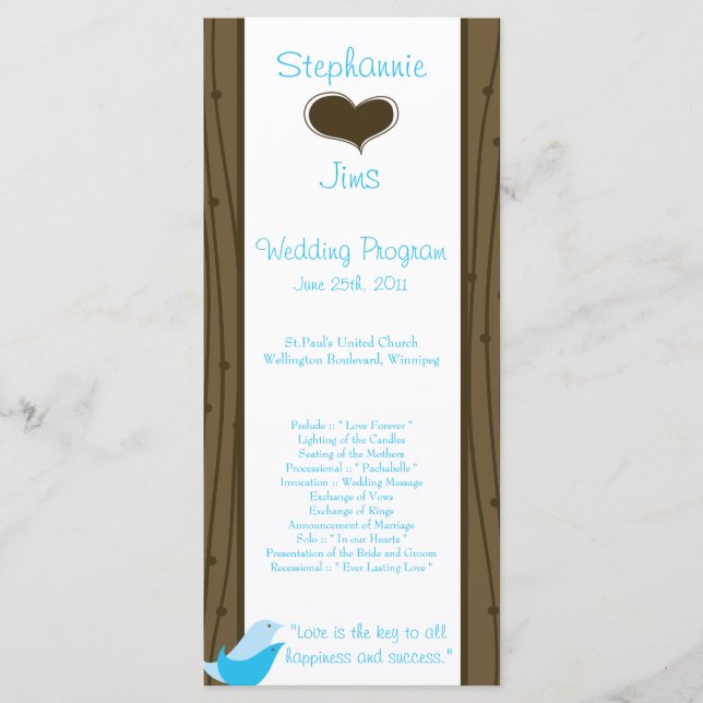25 4x9 Wedding Program Love Birds Programme (Front)