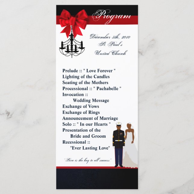 25 4x9 Wedding Program Marine African Amer Uniform Programme (Front)