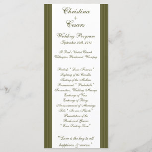 25 4x9 Wedding Program Martini Olives Green Stripe Programme