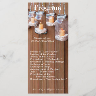 25 4x9 Wedding Program Mason Jar Candle Lights Programme