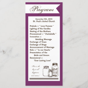 25 4x9 Wedding Program Mason Jar Country Rustic Programme